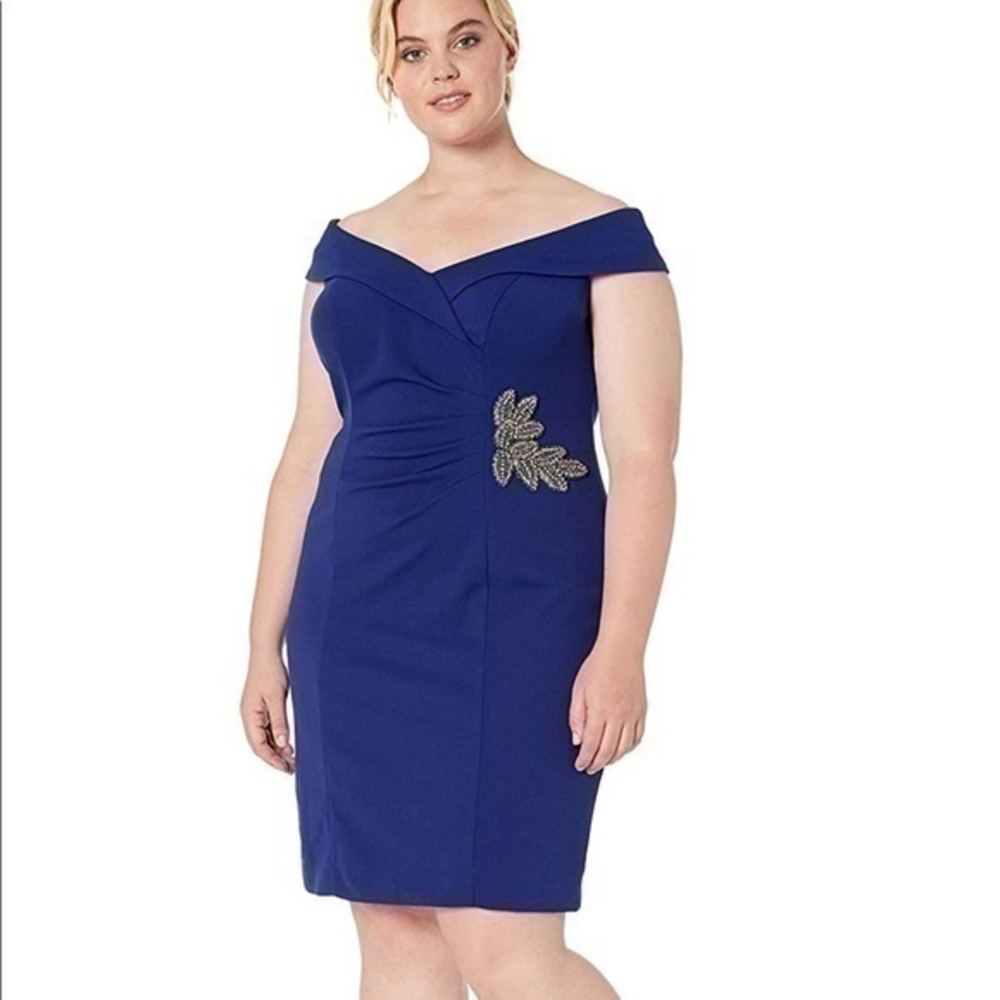 Alex Evening Navy Blue side ruched dress 2…